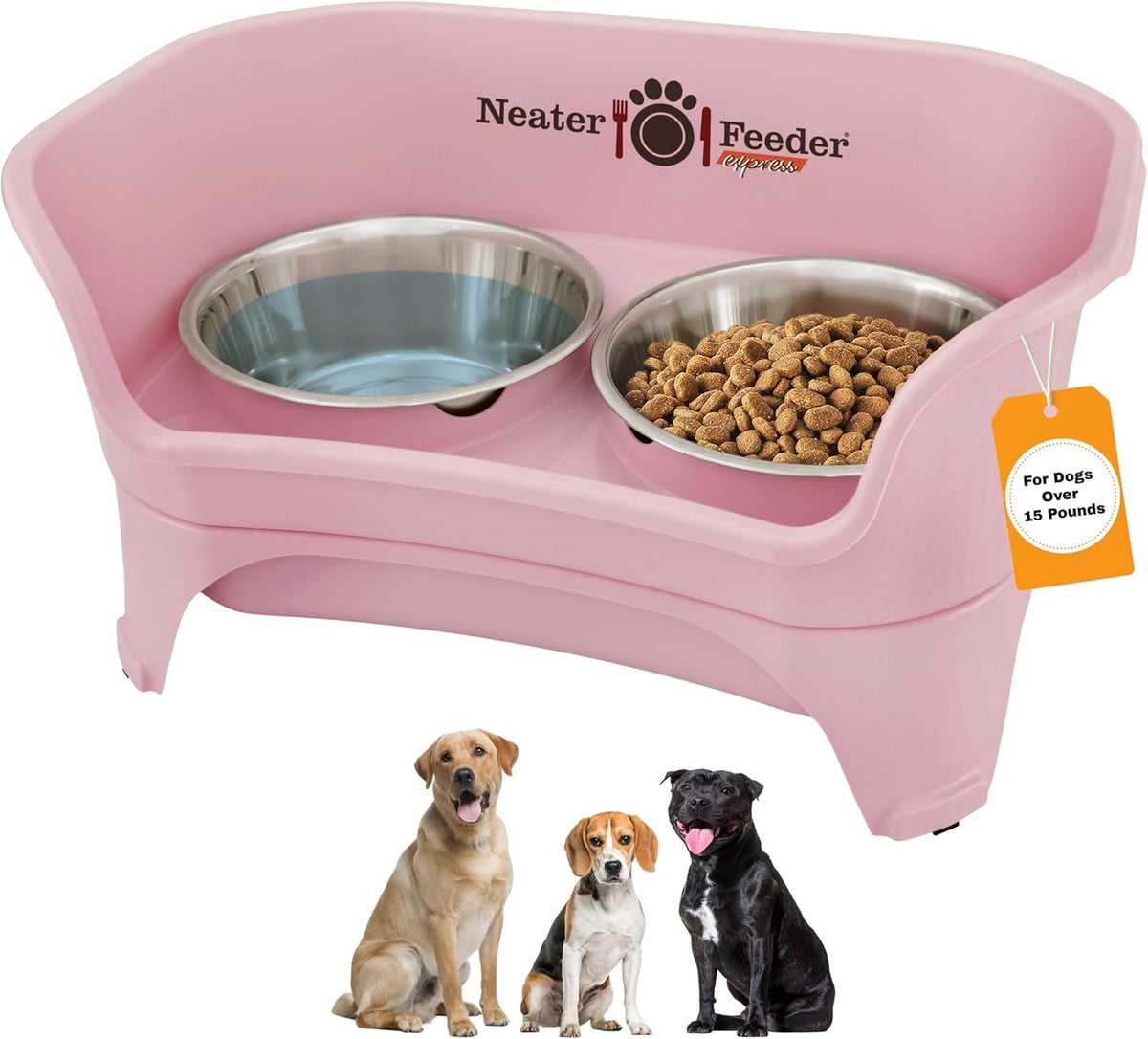 Neater Feeder Express Mess Proof Dog Bowls Elevated for Small Breeds - Medium to Large w/ Standard Bowls / Pink