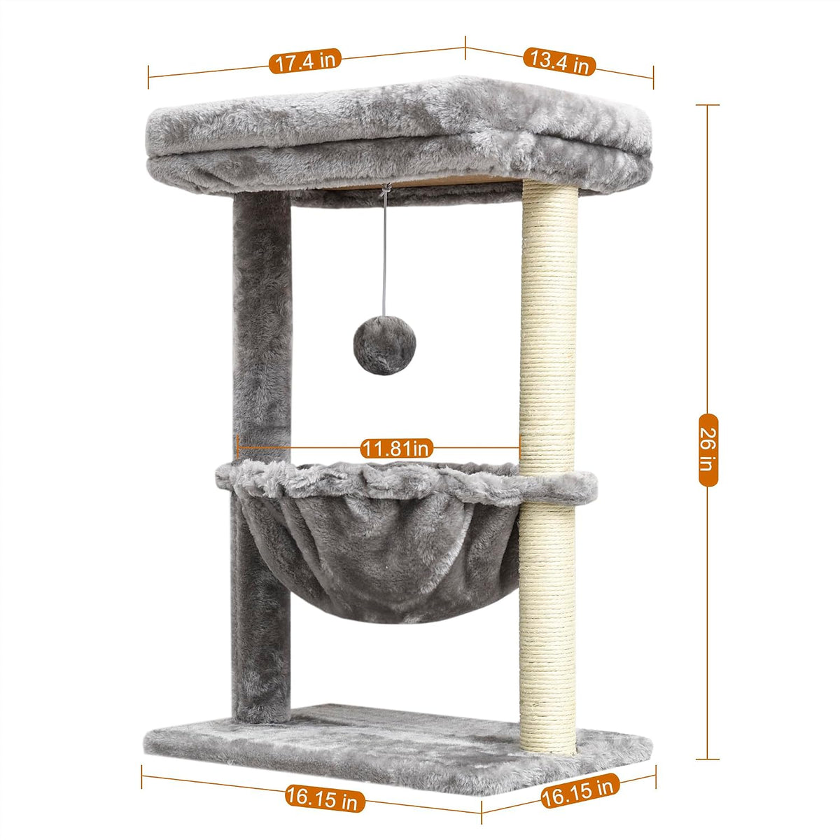 SYANDLVY Small Cat Tree for Indoor Cats - Light Grey / Top Perch with Basket - image 3