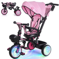KRIDDO 7-in-1 toddler push tricycle with parent steering handle and canopy - view 5