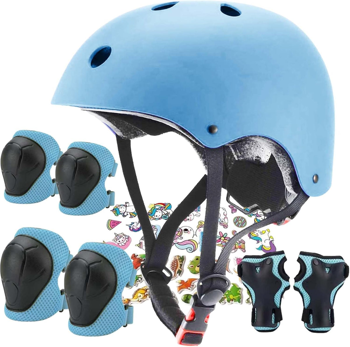 FOOKCIAN Kids Helmet,Toddler Skateboard Helmets for Ages 2-3-5-8-14 Years Boys Girls with Knee - Light blue / Small: 18.9"-21.3" / 3-8 year