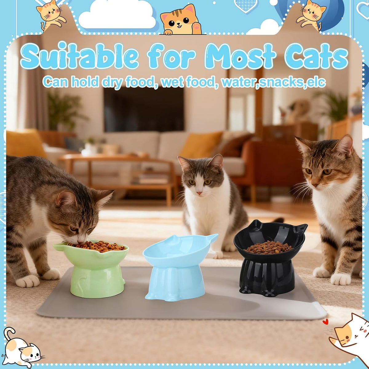 3 Pcs Raised Cat Bowl 15° Elevated Cat Food Bowl Tilted Cats Bowls - Blue, Black, Green - image 2