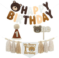 DCJHFJ First Birthday Decorations for Boy Highchair Banner One - White Beige Khaki
