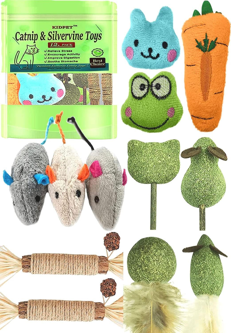 12 Pack Catnip Toys for Cats, Silvervine Sticks, Catnip Balls