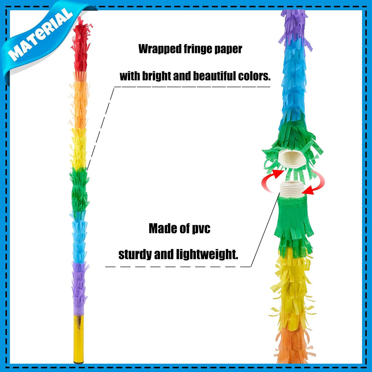 PCFING 30 inch rainbow piñata stick kit with blindfold and rope - view 11