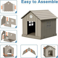 Dog House Indoor Outdoor for Small to Large Sized Dogs Resin Outdoor Dog House with Ventilation Puppy Shelter with Elevated Floor, Easy to Assemble, Blue