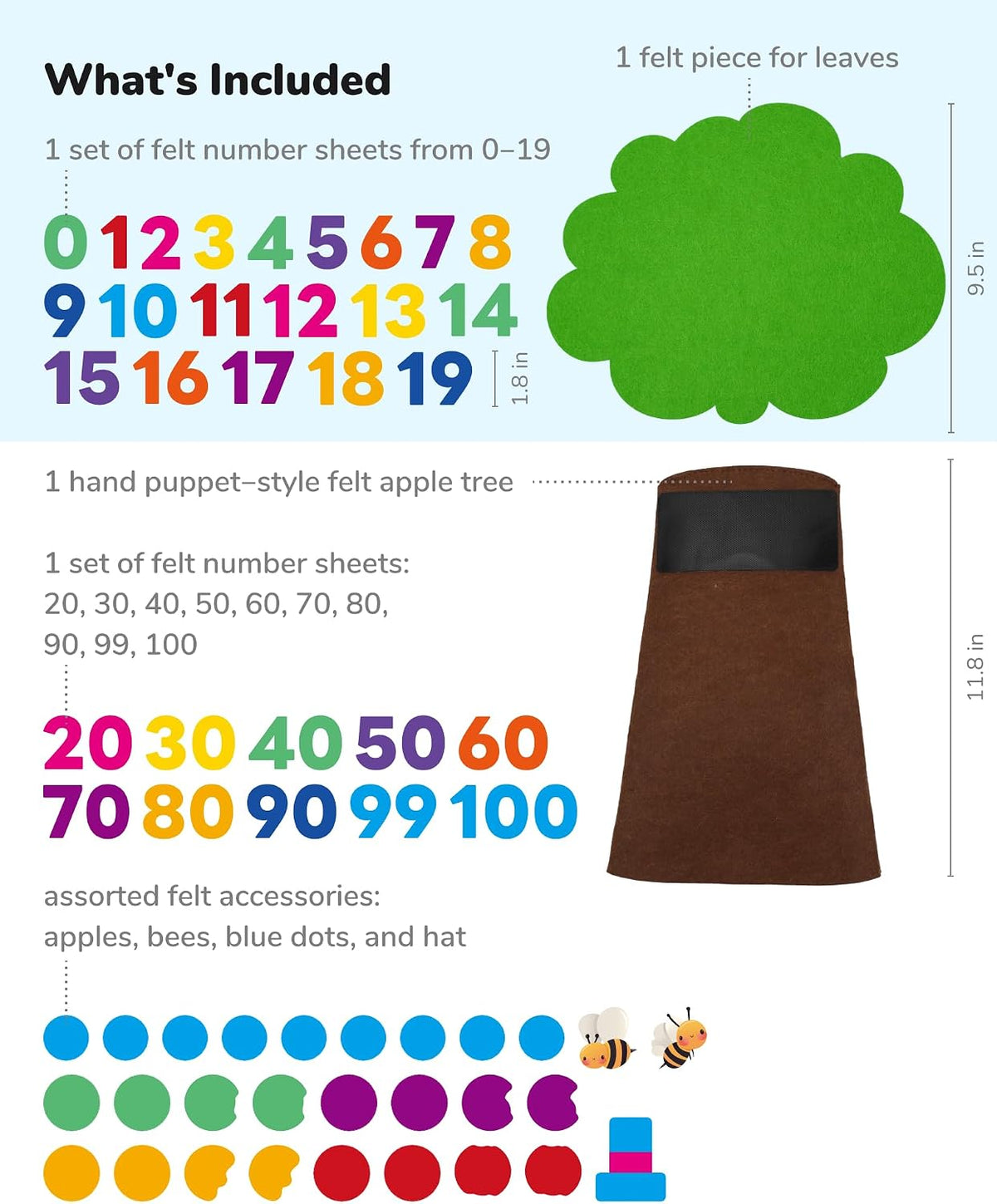 CHEFAN felt letter tree, standing coconut tree with uppercase and lowercase felt alphabet letters - view 4