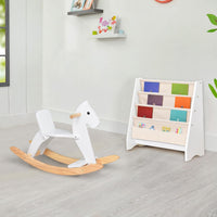 KRAND natural pine kids wooden rocking horse with handrail, backrest and foot pedal - view 10