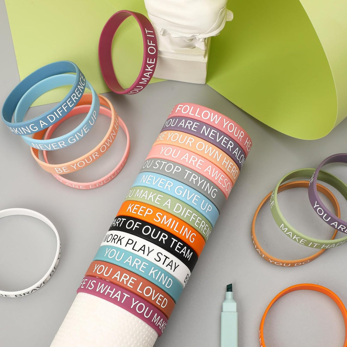 JUNEBRUSHS 64pcs Halloween Party Favors Silicone Bracelets Rubber - Motivational Quote Style - image 3