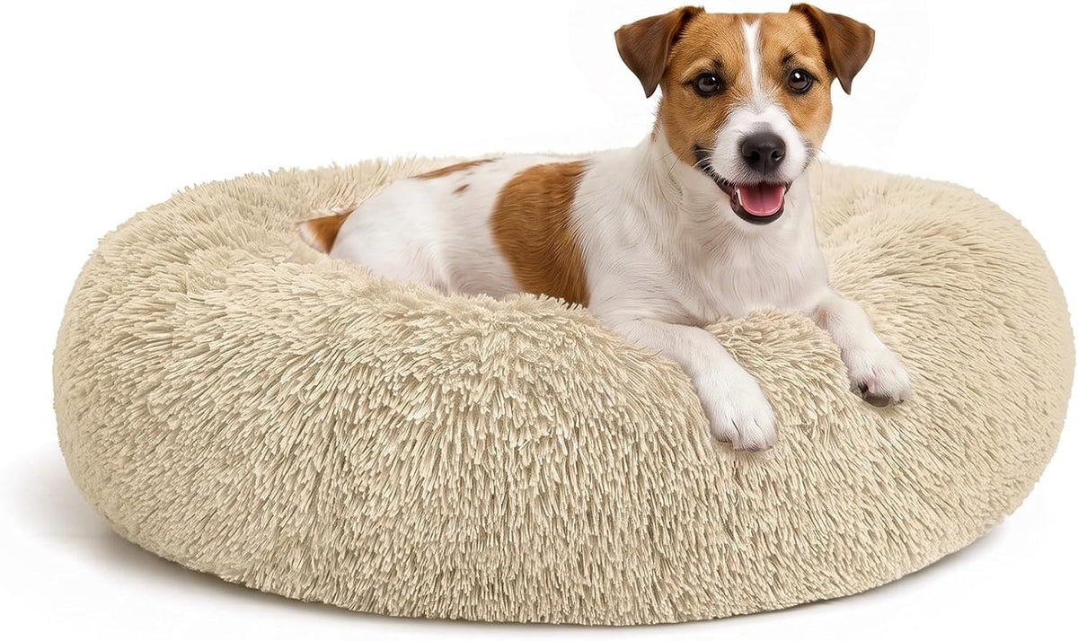MIXJOY Orthopedic Dog Bed Comfortable Donut Cuddler Round Pet Beds - S-PLUS(27''x 27'') / Ivory Beige