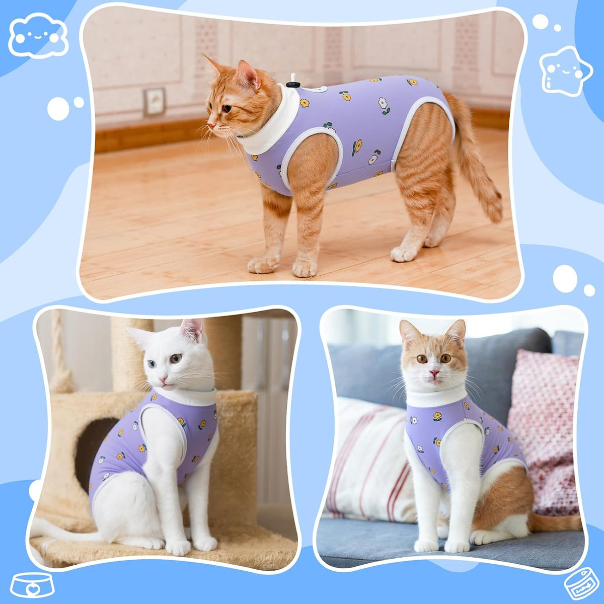 Coppthinktu Cat Recovery Suit Female Cat Onesie After Surgery Anti - Small / Flower - image 4