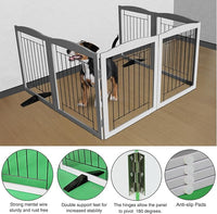 ZJSF Freestanding Dog Fence Indoor, Foldable Dog Gate for Doorways, Stairs or Hallways, Sturdy Wood Extra Wide Pet Gate with Support Feet for The House, Grey, 24 "Height-6 Panels