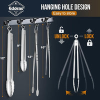 Tongs For Cooking - Heat Resistant 600 Degrees, All Metal Kitchen Tweezers Tongs, Heavy Duty Stainless Steel Cooking for Food, Grill, BBQ, Dishwasher safe Set of 4 (12" & 9in)