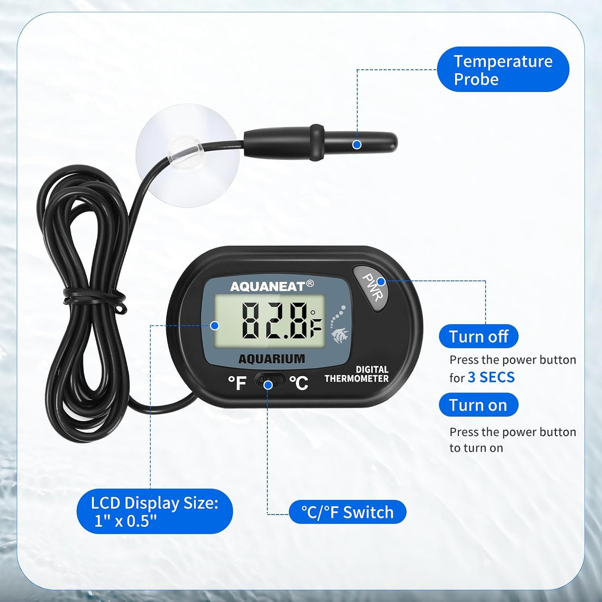 AQUANEAT 2 Pack Aquarium Thermometer, Fish Tank Thermometer - 2.3" (L) x 1.5" (W) - image 3