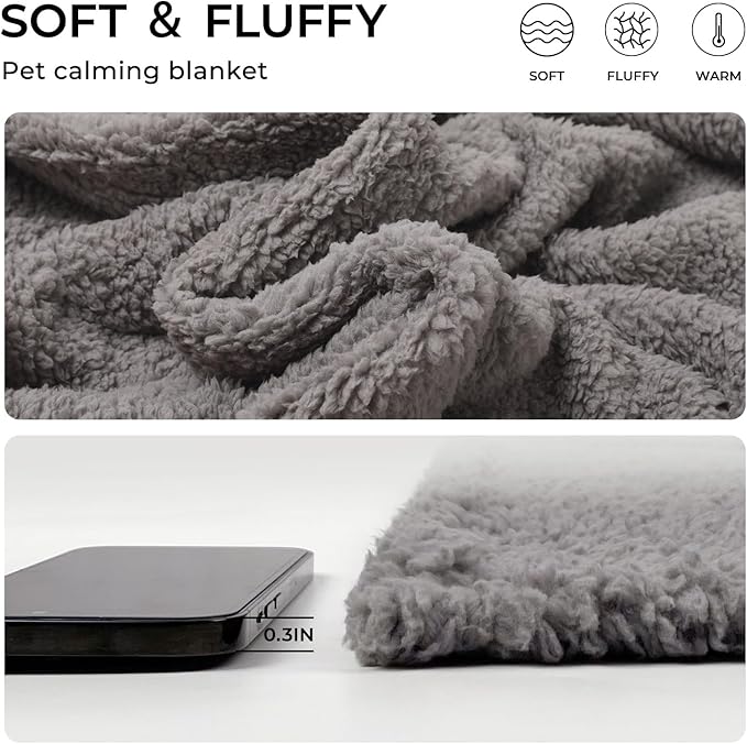 Luciphia 1 Pack 3 Calming Dog Blanket Fluffy Premium Fleece Pet Blankets Soft Sherpa Throw for Dogs Puppy Cat Grey/Beige/HazeBlue Large (41" x31")