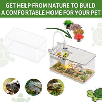 (Tank + Light + Filter + Filter Balls) Turtle Tank Kit, Turtle Tank Starter Kit,Bottom Drainage, Multi-Function Areas for Turtles, Crabs,Fishes, Amphibians,Reptiles. (15.75 x 8.64 x 8.64 Inch)