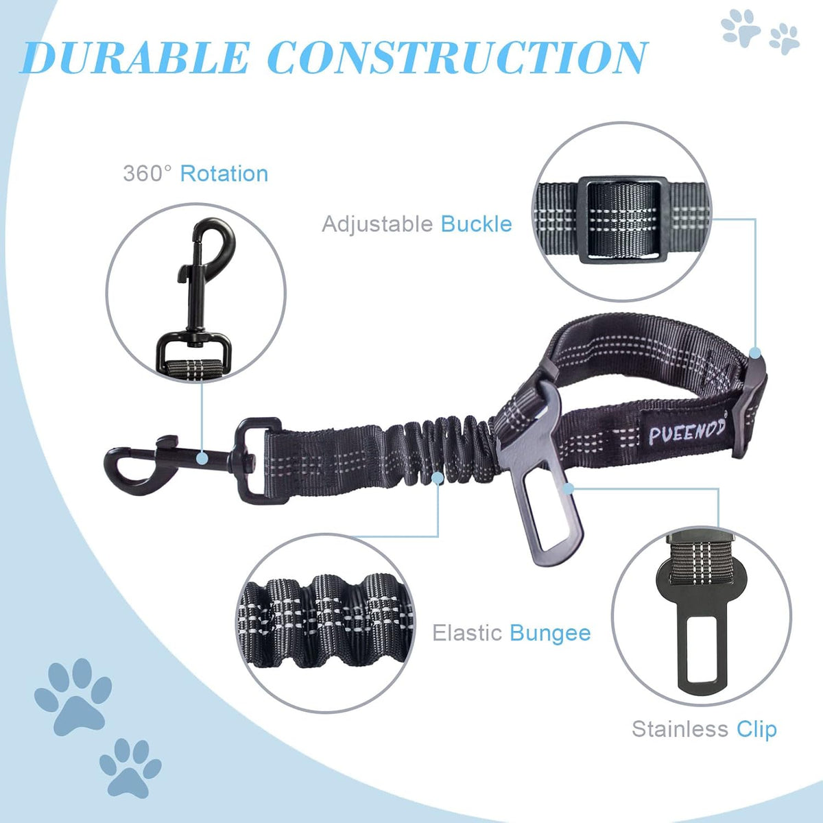 2 Pack Dog Seat Belt Adjustable Dog Car Seatbelts for Vehicle Nylon - Black + Black - image 4