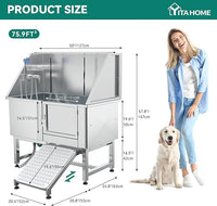 YITAHOME Dog Grooming Bathtub, Professional Stainless Steel 304 Dog Bathing Station w/Right Ramp, Faucet, Floor Grate, 50in Pet Washing Station for Large, Medium, Small Pets