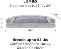 Furhaven Pillow Dog Bed for Large Dogs w/ Removable Bolsters & Washable Cover - Faux Fur & Velvet Sofa - Smoke Gray, Jumbo/XL