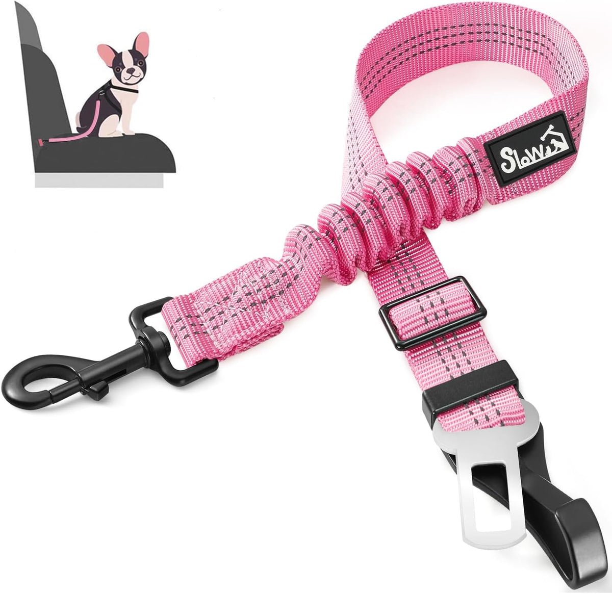 SlowTon Dog Car Seat Belt - Pink / 27.5in - 1 pack