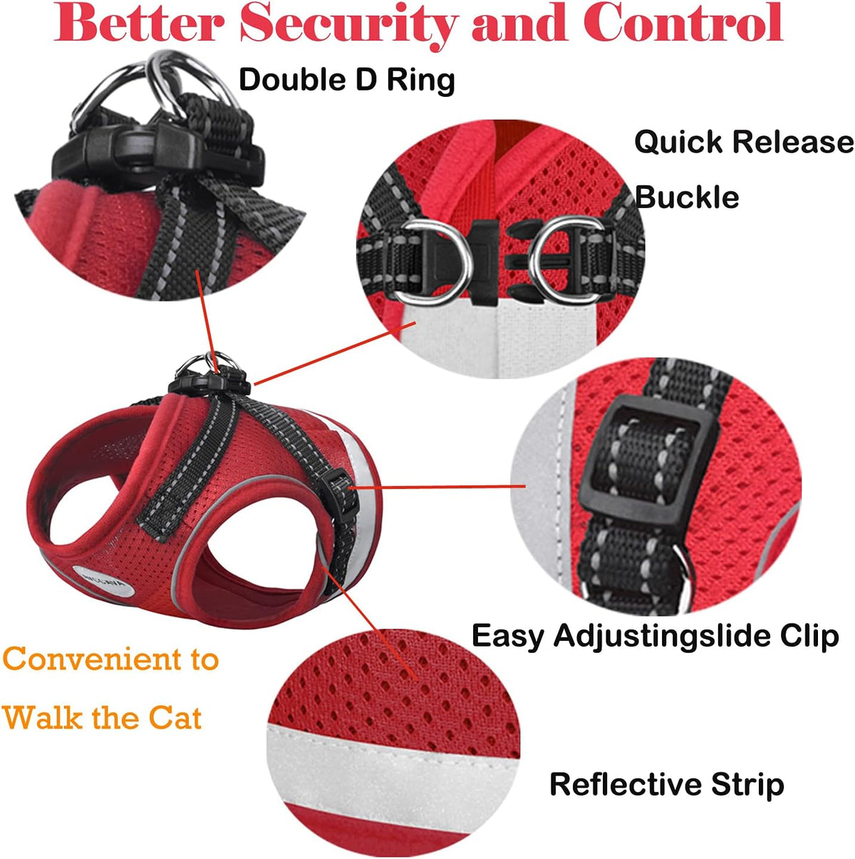 Cat Harness and Leash Set - Red / S (Chest: 9" - 11") - image 3