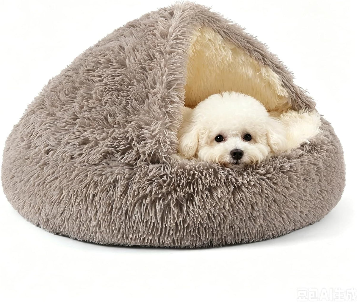 Hooded Donut Dog Bed – Essentials for Dogs - BeigeBrown / Medium 23.6''