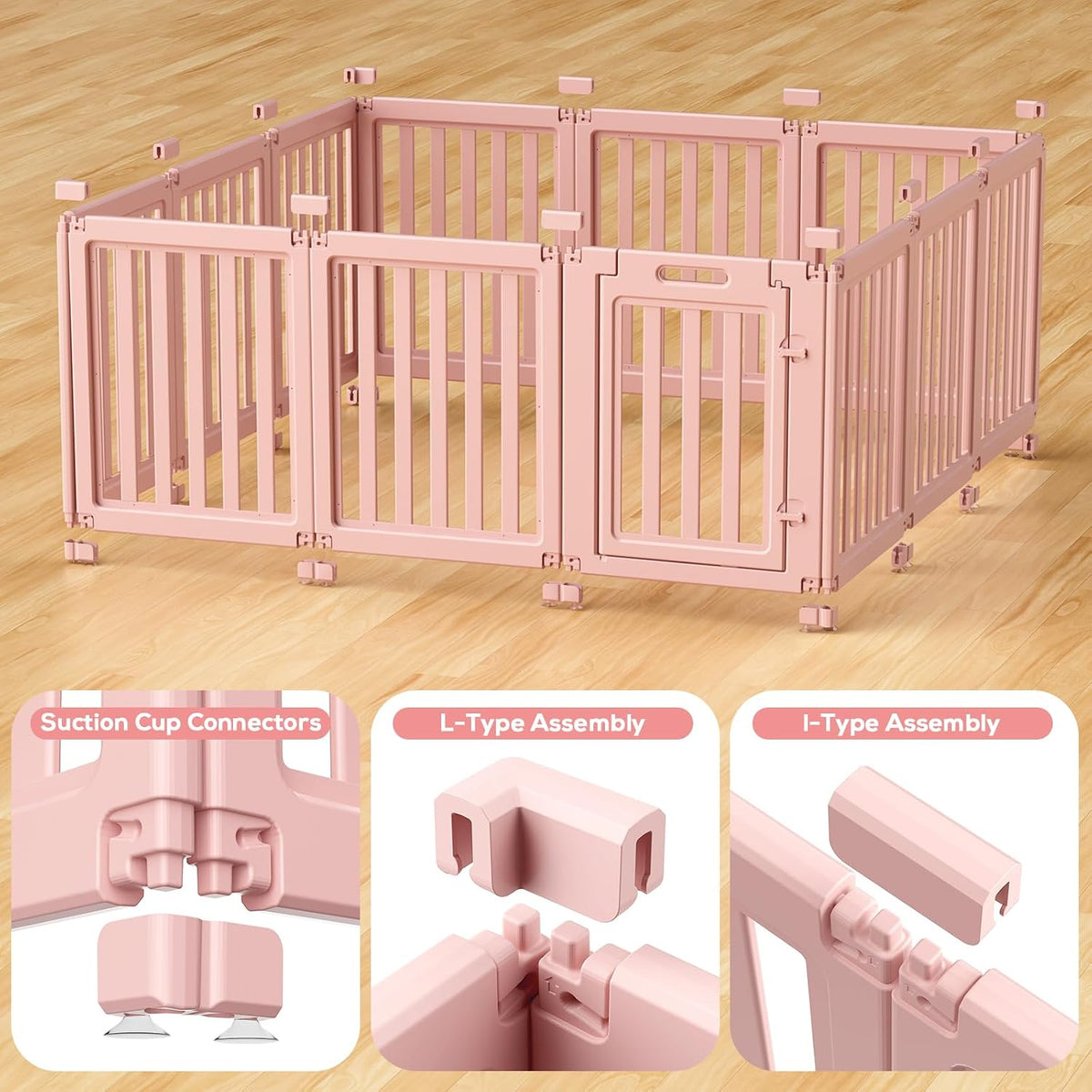 Dog Playpen Indoor, Puppy Playpen, White 23.6" H, 10 Panels - pink / 12 / 23.6 inch Height - image 4