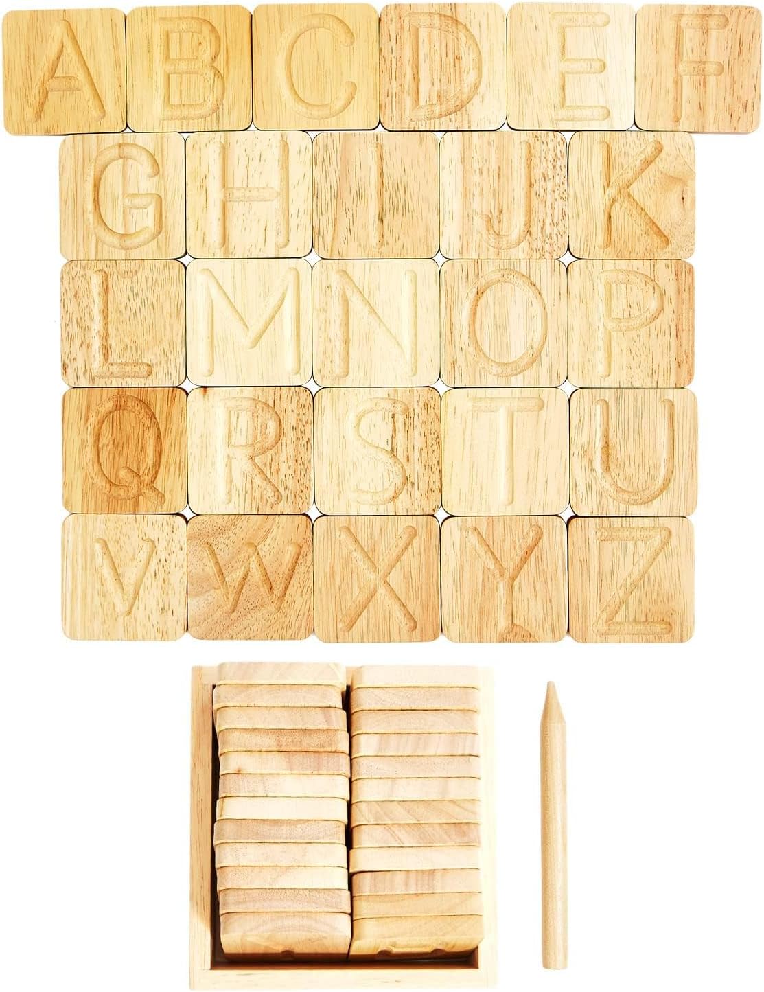 Montessori and Me wooden alphabet tracing boards with tracing letters and wooden stylus - view 3