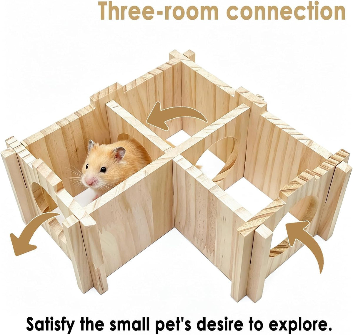 Wooden Hamster Hideout House Castle with Platform, Bowl & Ladder – Essentials for Small Pets - 3 Room + Bowl – 2.24" Entrance - image 4