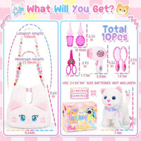Interactive Cat Toys for Kids with Crossbody Bags, Stuffed Cat Plush with Leash Walking Meow Pretend Play Kitty Robot Pet Toy, Electronic Realistic Cute Stuff for Girls Plushies Toddler Toys
