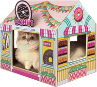 SEKAM Cardboard Cat House with Scratcher/Catnip - Donut Shop