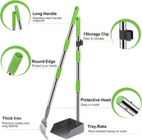 Pooper Scooper for Dogs, Metal Poop Scooper Tray and Rake Set with Adjustable Long Handle, Dog - Silver & Green - image 2
