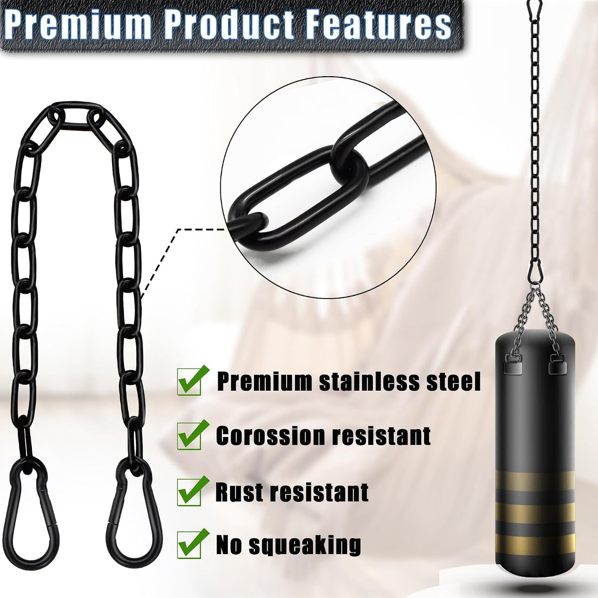 2 Pack Hanging Swing Chain with 4 Carabiners 25in, Swing Chairs - Black / 25in×2pcs - image 4