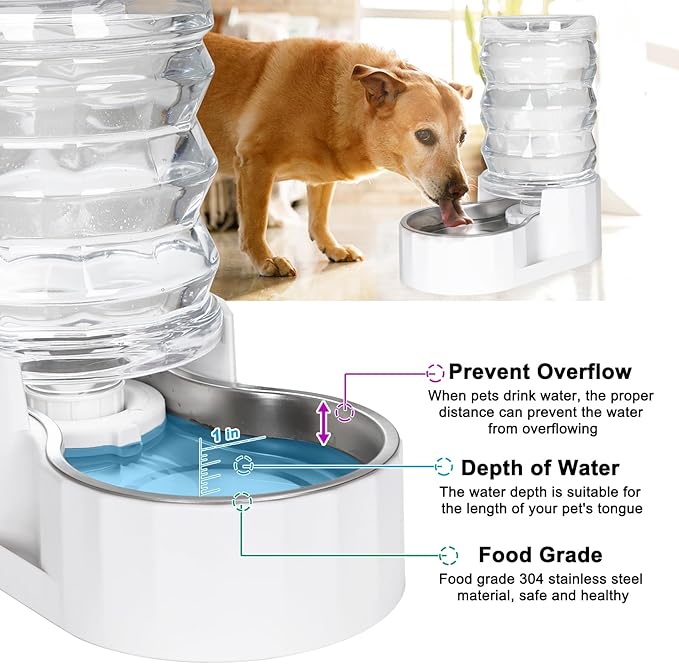 RIZZARI Large Gravity Water Dispenser: 8L Automatic Dog Water Feeder with Stainless Steel Bowl for Multiple Pets
