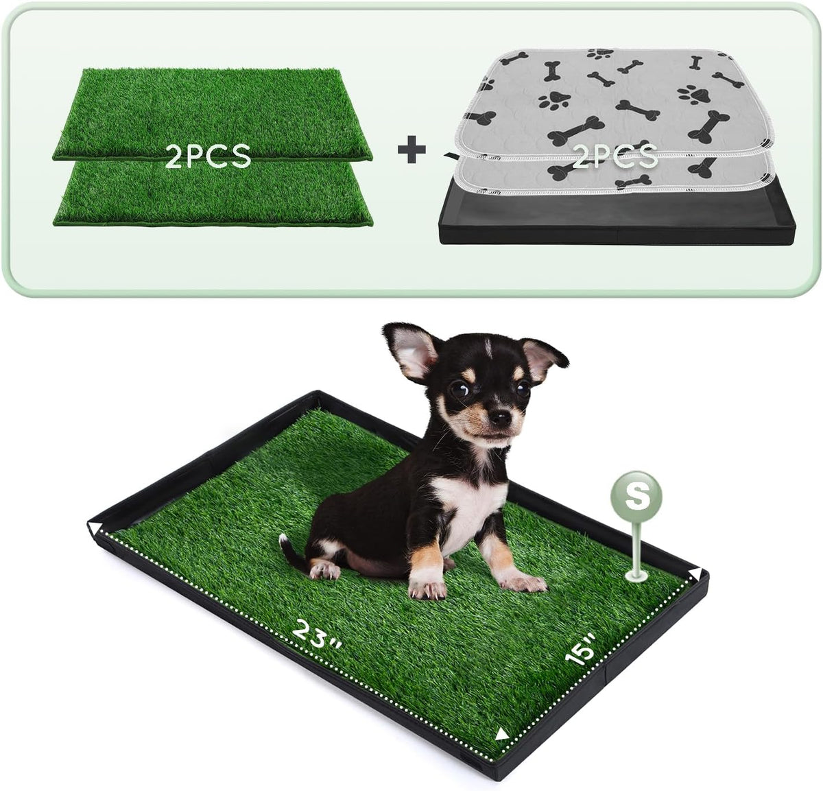 HQ4US 4LEGS Grass Pee Pads for Dogs Potty with Foldable Dog Litter Box – Daily Care for Dogs - Small for Dog＜ 19" Length