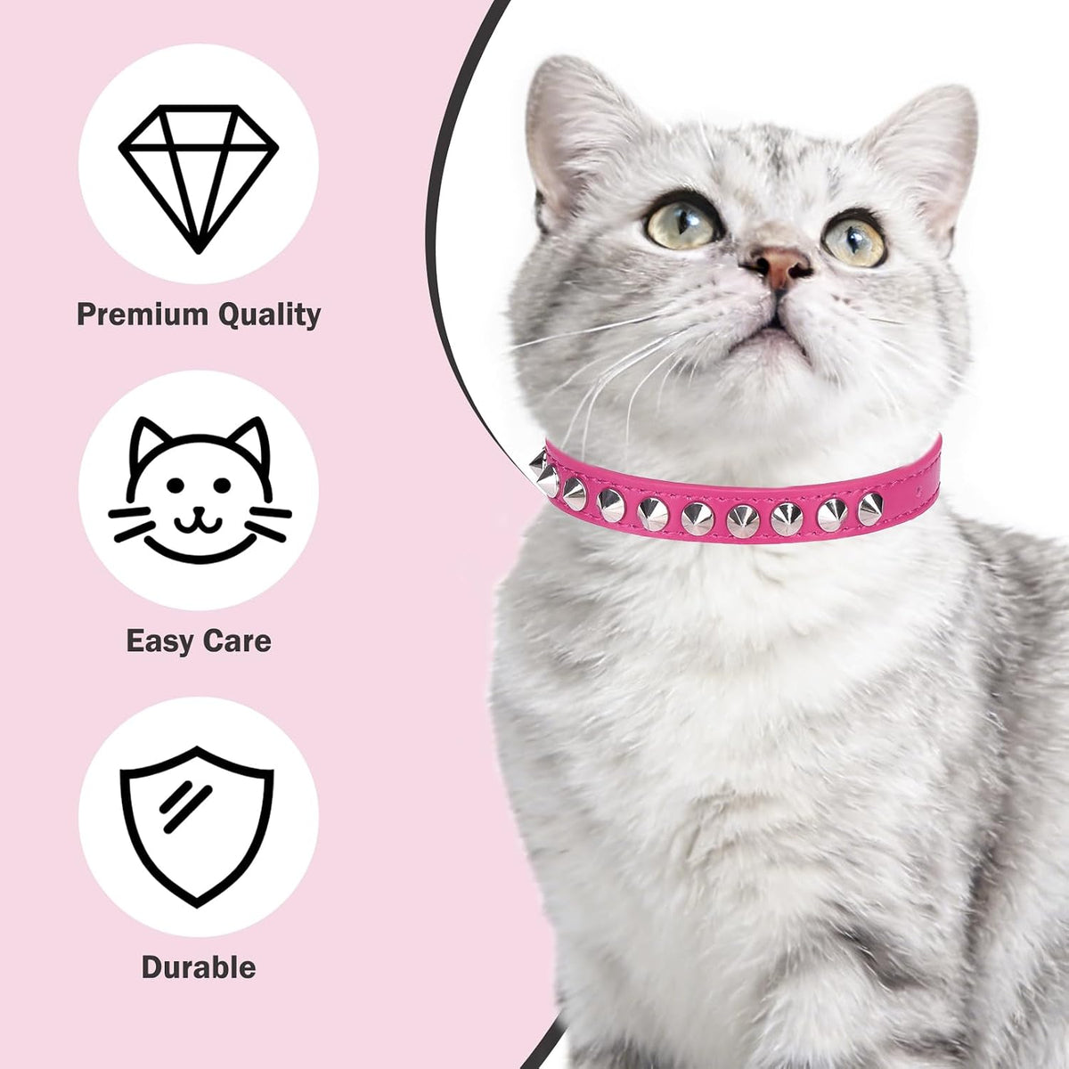 Leather Cat Collar, Breakaway Kitten Collars with Bell, Black – Essentials for Small Pets - Rose_Studded / 8"-12" Cats / Mini Dogs(Pack of 1) - image 3