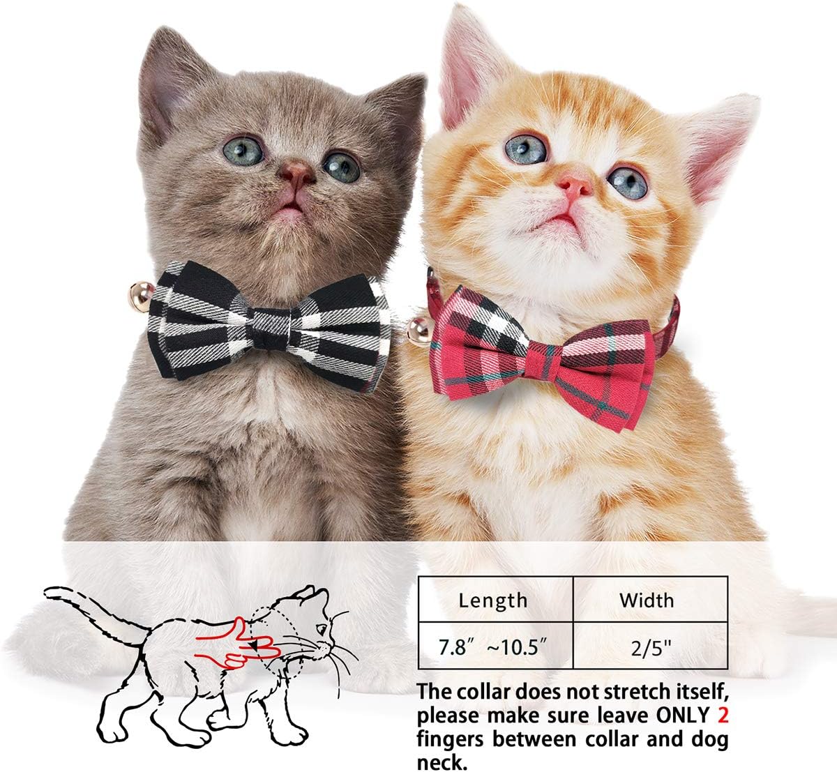 2 Pack/Set Cat Collar Breakaway with Cute Bow Tie and Bell for Kitty - Red+Black / Plaid - image 3
