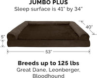 Furhaven Orthopedic Dog Bed for Large Dogs w/ Removable Bolsters & Washable Cover, For Dogs Up to 125 lbs - Plush & Suede Sofa - Espresso, Jumbo Plus/XXL