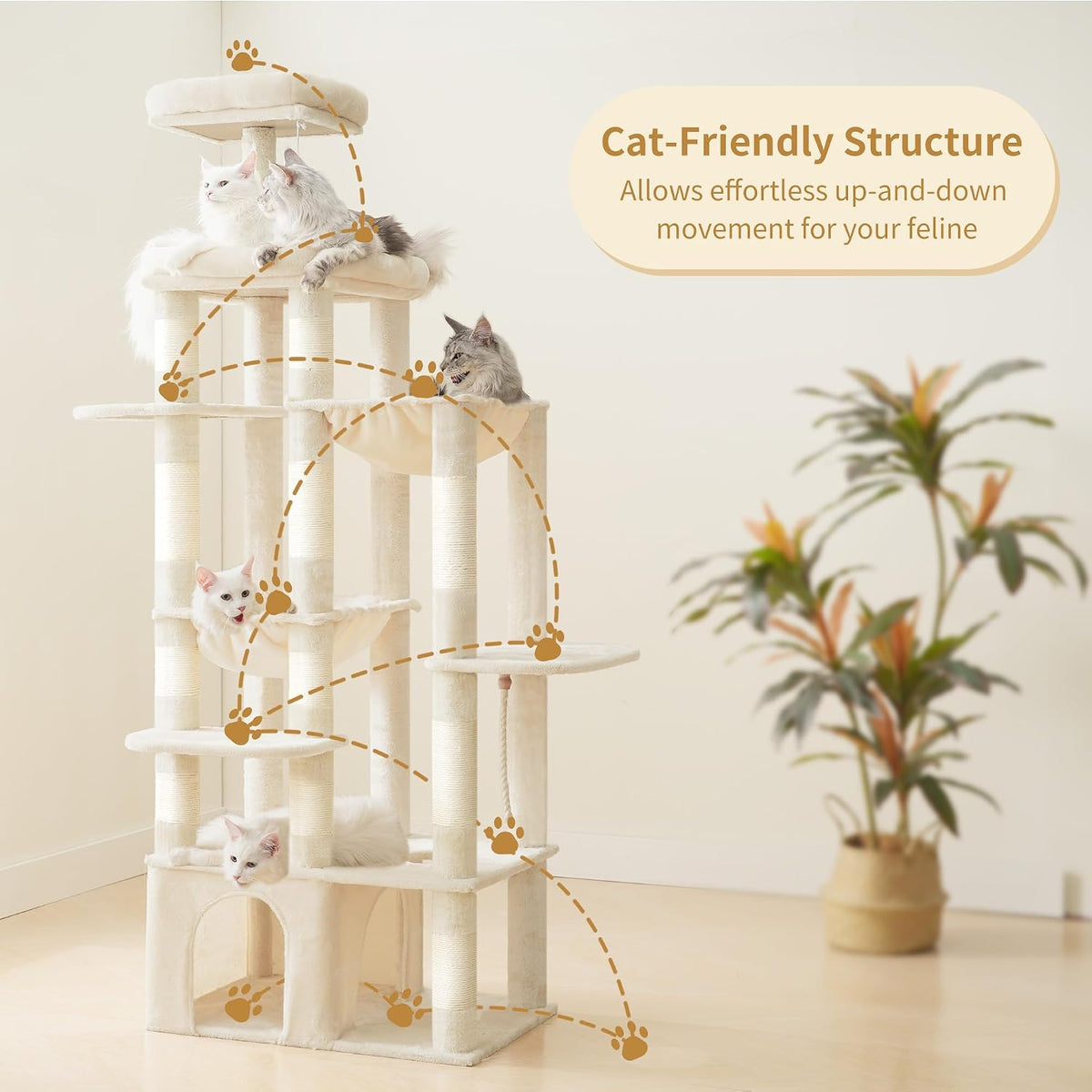 Heybly Heavy Duty Cat Tree with Large Base for Large Indoor Cats - Beige / XL - image 2