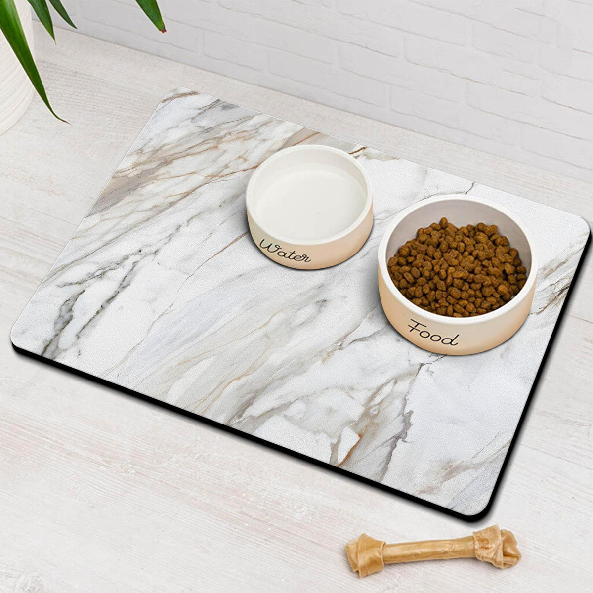 Dog Food Mats for Floors Absorbent, Pet Cat Food Mat - L(17"×30") / Marble White