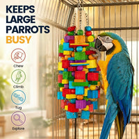 Large Bird Toy, 20 in XL Parrot Toys Natural Wood Blocks Bird Chew Toy for Foraging, Stainless - image 2