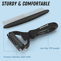 Pet Grooming Combo: Undercoat Rake, Dematting Deshedding Brush for Long-Haired Dogs and Cats, Black