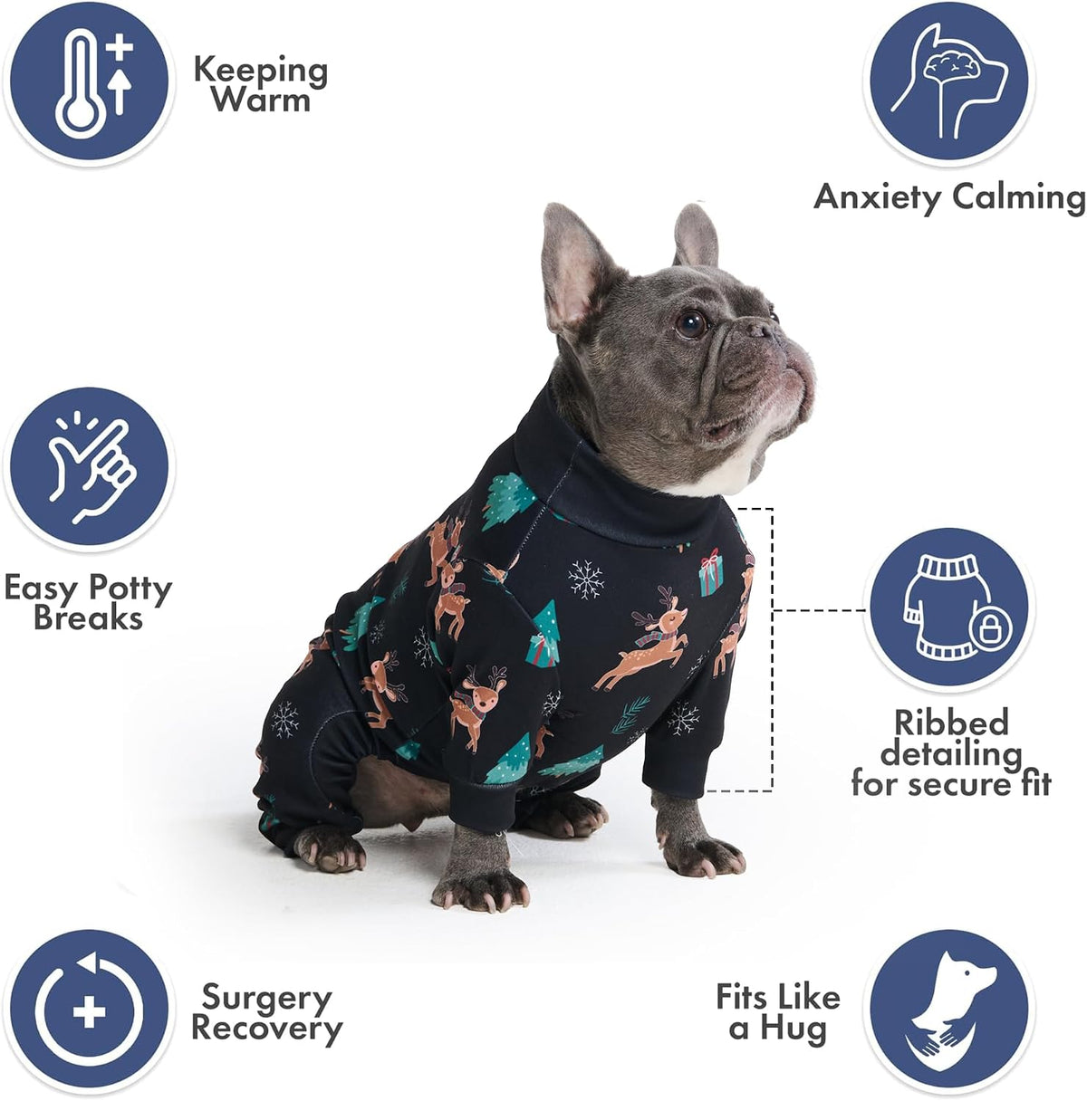 Spark Paws Dog Pajamas - Stretch Onesie Recovery Full Leg Surgery Suit PJS – Essentials for Dogs - Reindeers / Large - image 3