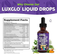 Biotin Liquid Drops Collagen Keratin Hyaluronic Acid Saw Palmetto for Hair Skin and Nails Silica Vitamin A C Vitamin D Bamboo Turmeric Zinc Folate Magnesium Horsetail LuxGlo by Clean Nutra - 2Pack