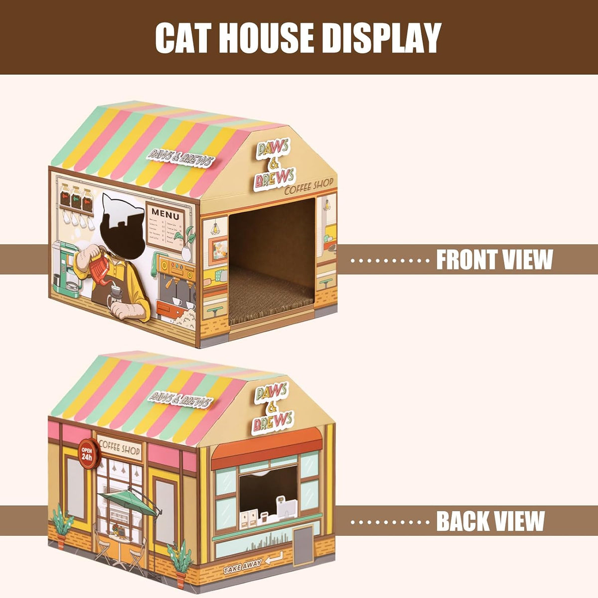 SEKAM Cardboard Cat House with Scratcher/Catnip - Coffee shop - image 3