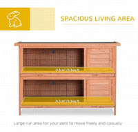 PawHut 54" 2-Story Large Rabbit Hutch Bunny Cage Wooden Pet House Small Animal Habitat with Lockable Doors, No Leak Tray and waterproof Roof for Outdoor/Indoor Orange