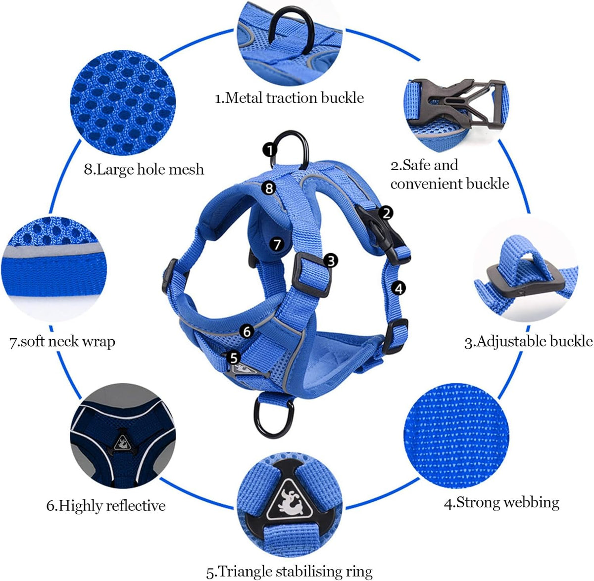 Wanheart cat Chest Harness and Leash - Royal blue / S:3.3-6.6lb - image 3