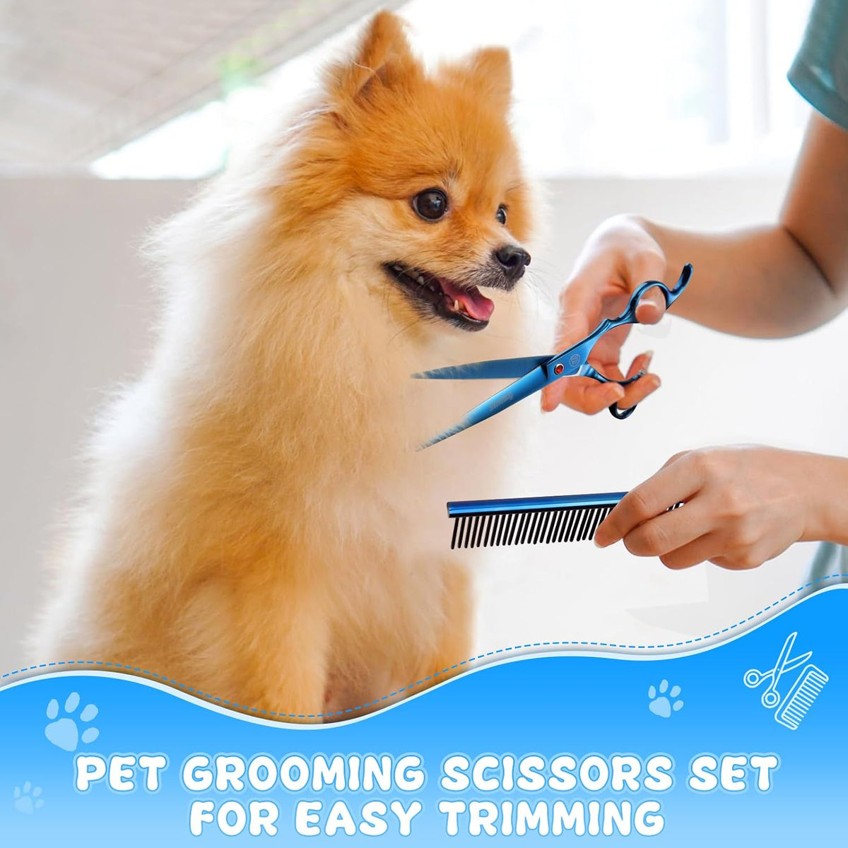 Professional Dog Grooming Scissors Set - 7 Inch (Pack of 5) / Blue - image 2