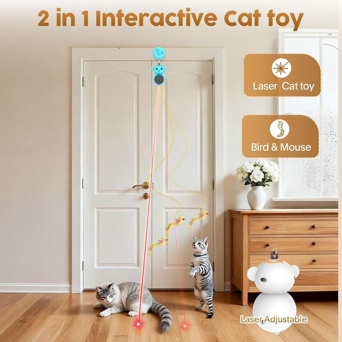 2-in-1 Interactive Laser Pointer Cat Toy & Flying Bird Wand - image 2