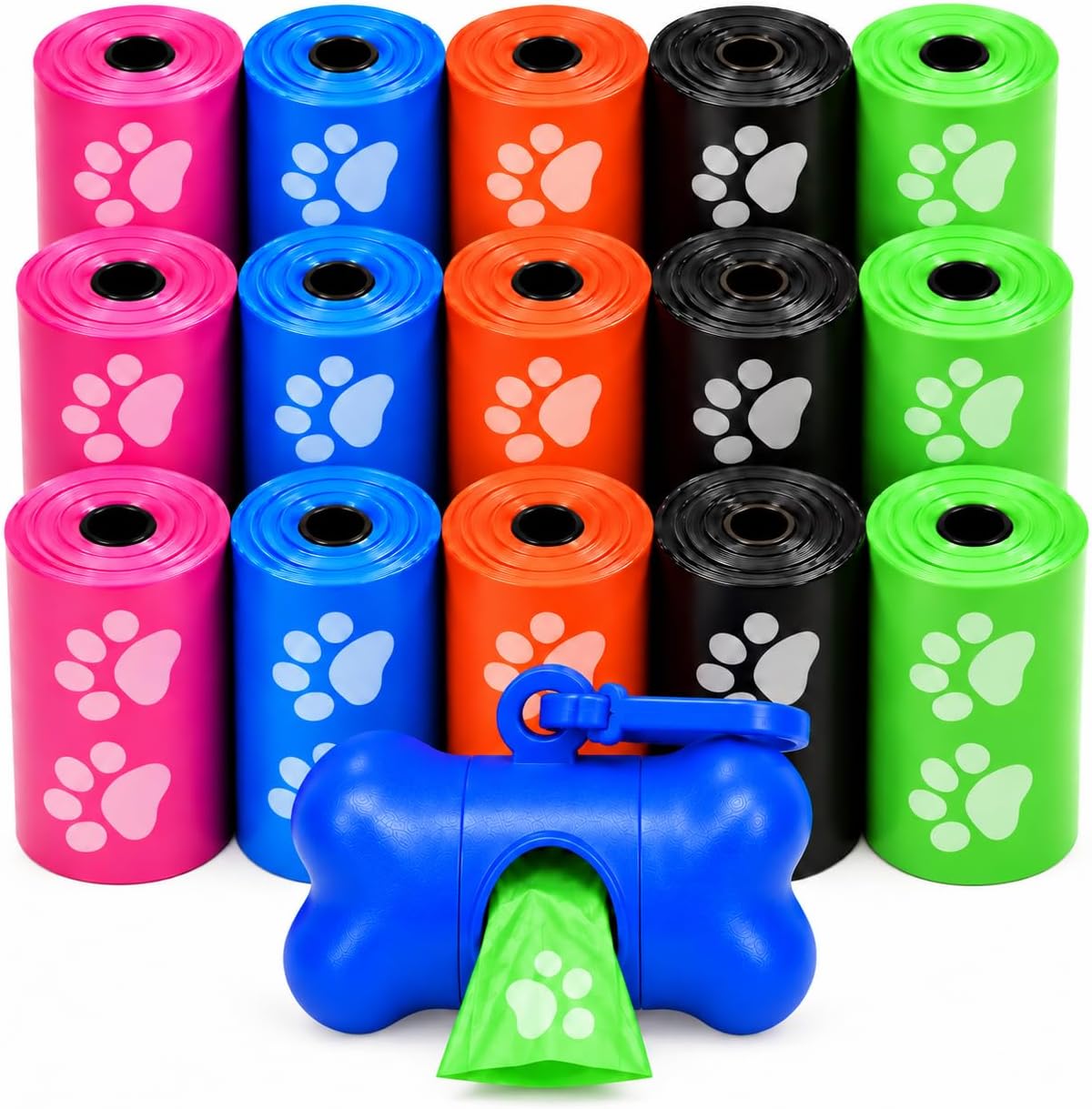 Downtown Pet Supply Poop Bags for Dogs with Dispenser - 500 Count (Pack of 1) / Rainbow with Paw Prints