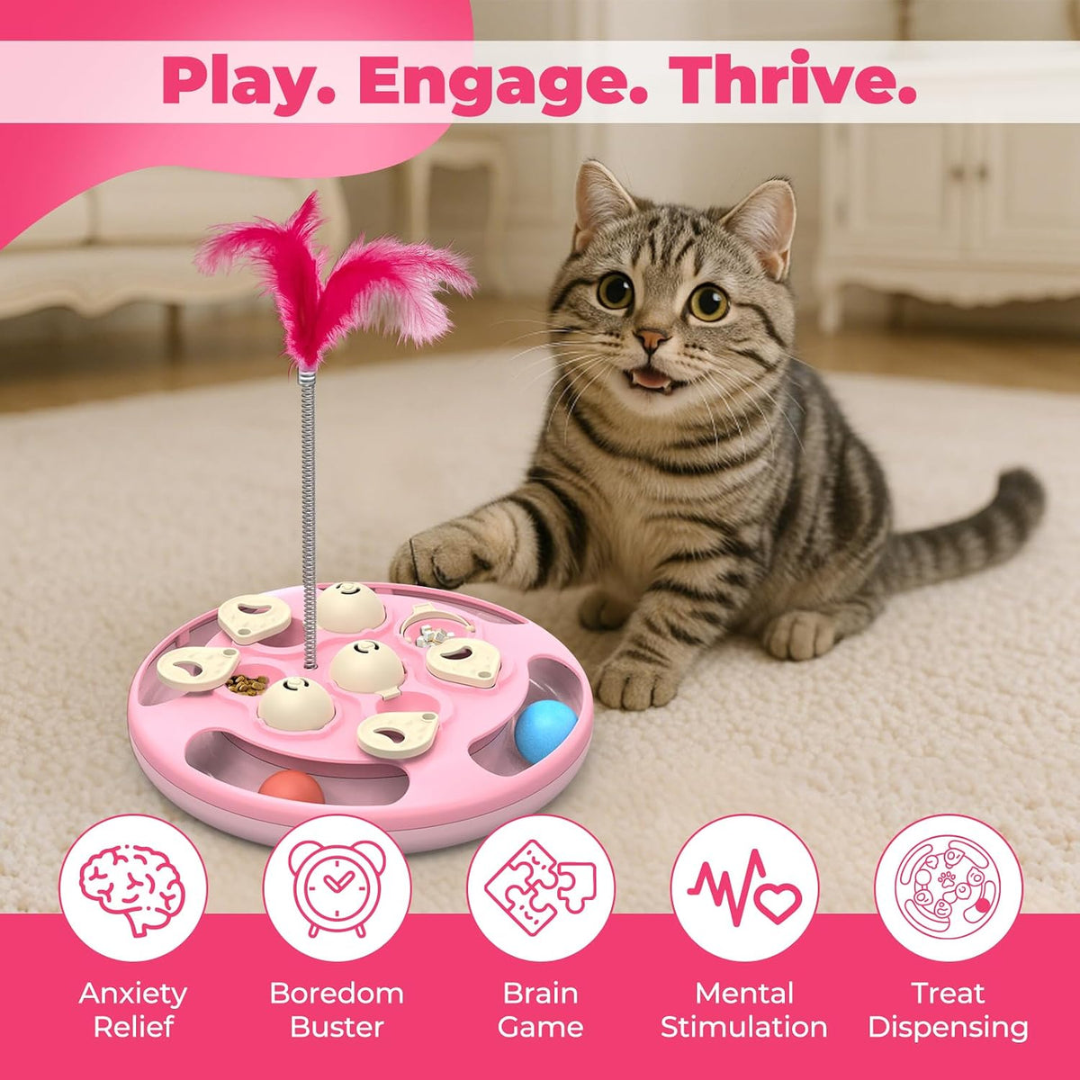 Cat Puzzle Feeder Toy, 3 in 1 Interactive Slow Feeder for Cats, Blue – Essentials for Cats - Multicolor - image 3